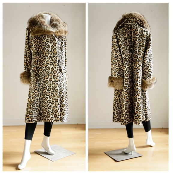 Unbranded | Vintage Jackets & Blazers - Vintage Animal Print Coat w Racoon Fur Collar